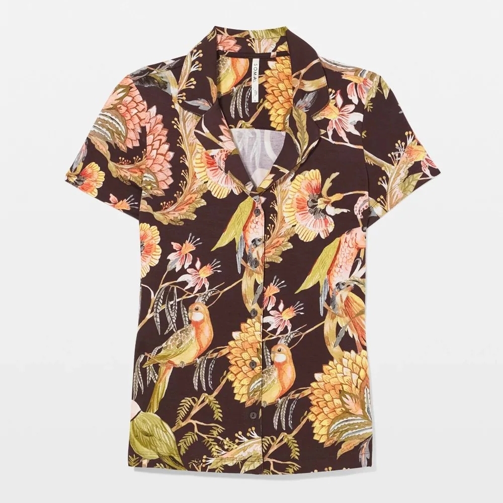 Soma Notch Collar Tropical Print Pajama Tee‎ Short-sleeve NWT Size XXL